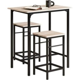 Set de 1 Table + 2 Tabourets avec repose-pieds Table Mange-debout Table haute cuisine OGT10-N Sobuy