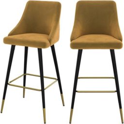 Rendez Vous Déco - Chaise de bar Aristote en velours jaune curry 77,5 cm (lot de 2) - Jaune