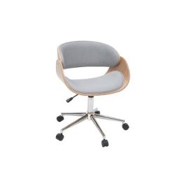 Chaise de bureau à roulettes design en tissu gris, bois clair et acier chromé bent - Gris clair