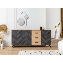 Buffet Bobochic xs - Buffet 3 portes 180 cm anais Bois et noir - Marron clair