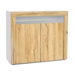 Vladon - Commode Buffet Armoire Valencia en Blanc mat - haute brillance et tons naturels - Chêne