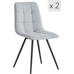 Nordlys - Lot de 2 Chaises de Salle a Manger Scandinaves Capitonnees Metal Tissu - Gris