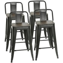 Skecten - Lot de 4 Chaises de Bar, Tabourets Moyens Style Industriel avec Petit Dossier en Métal