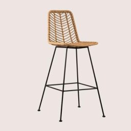Sklum - Lot de 2 Tabourets Hauts en Rotin Synthétique Gouda Naturel naturel ↑75 cm Noir - naturel