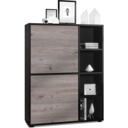 Buffet haut Armoire Cabinet Commode Cuba Noir mat - haute brillance - Portes en Chêne Nordique sans