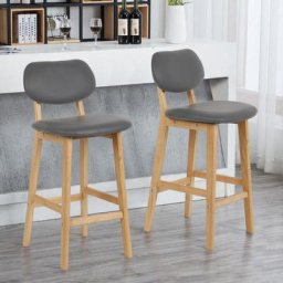 Skecten - Tabouret de Bar Lot de 2, Tabouret de Cuisine Design en Cuir Artificiel et Bois, Gris