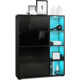 Buffet haut Armoire Cabinet Commode Cuba Noir mat - haute brillance - Portes en Noir laqué haute