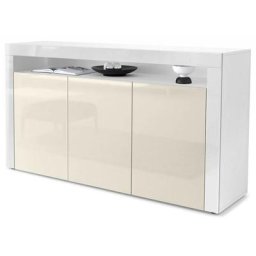 Buffet Commode Dressoir Crédence Valencia Blanc, haute brillance & tons naturels - Crème haute