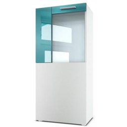 Vladon Vitrine sur pieds Vitrine suspendue Movie en blanc mat avec panneaux décoratifs - Décor en