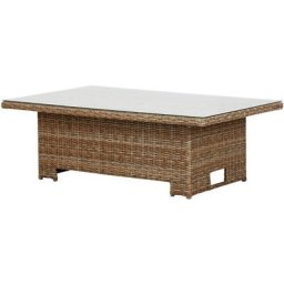 Gram Table de jardin 134 x 84 cm h 68/44, avec fonction élévatrice, avec plateau en verre, naturel.