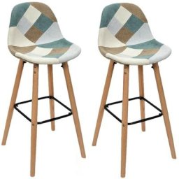 Toilinux - Lot de 2 Tabourets de bar Patchwork - Longueur 45, Largeur 39, Hauteur 92.50 cm - Bleu