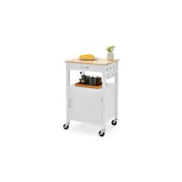 Desserte à roulettes Dessus en Bois de Caoutchouc, Desserte Meuble Cuisine Tiroir de Rangement,