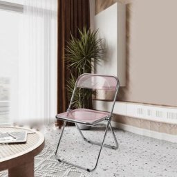 Chaise Pliante Moderne, Cadre Chromé, Assise Acrylique, Convient pour Salle à Manger, Salon, 46 x