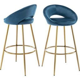 Tabouret de Bar Lot de 2 Chaise de Bar en Velours Tabourets de comptoir avec Repose-Pieds et