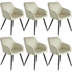 6 Chaises Marilyn tissu - Chaise, chaise de salle à manger, chaise de salon - crème/noir