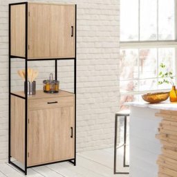 Buffet de cuisine 60 cm detroit meuble 2 portes design industriel + tiroir - Bois-clair