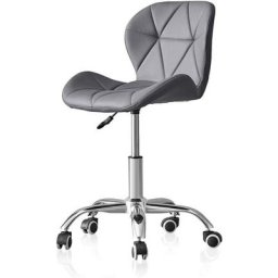 1 chaise de bureau pivotante réglable en similicuir rembourré avec roulettes et base chromée - Gris