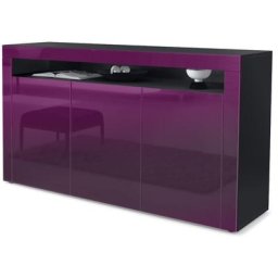 Buffet Commode Dressoir Crédence Valencia Noir, haute brillance & tons naturels - Mûre haute