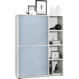 Buffet haut Armoire Cabinet Commode Cuba Blanc mat - haute brillance - Portes en Denim mat sans