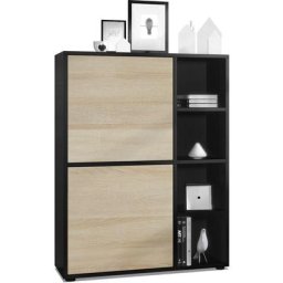 Buffet haut Armoire Cabinet Commode Cuba Noir mat - haute brillance - Portes en Chêne brut sans