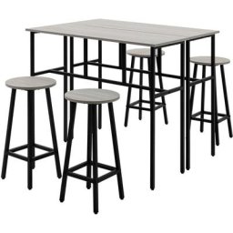 Ensemble table de bar style industriel 6 pièces - 2 tables, 4 tabourets - acier noir panneaux