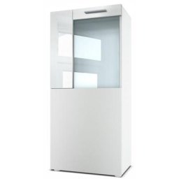 Vladon - Vitrine sur pieds Vitrine suspendue Movie en blanc mat avec panneaux décoratifs - Décor en