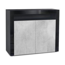 Commode Armoire Dressoir Crédence Valencia Noir, haute brillance & tons naturels - Aspect Béton