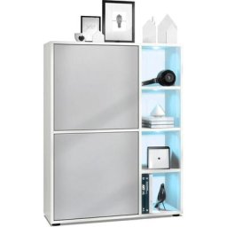 Vladon Buffet haut Armoire Cabinet Commode Cuba Blanc mat - haute brillance - Portes en Gris clair
