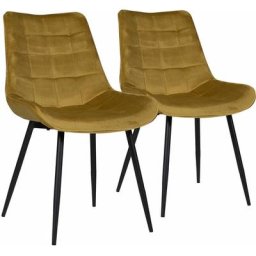 Happy Garden - Lot de 2 chaises en velours louise moutarde - Jaune