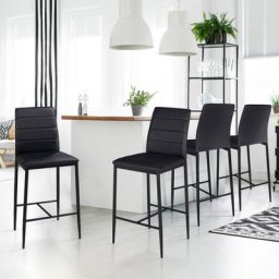 Lot de 4 tabourets romane en pvc noir design contemporain chaises de bar rembourrées - Noir