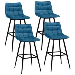 Lot de 4 tabourets de bar mady en velours bleu - Bleu