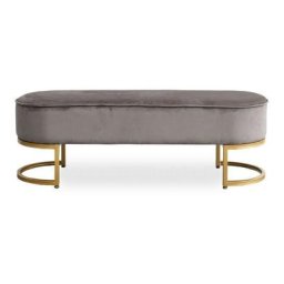 Banquette Velours Pieds Or Vita - Velours Taupe, Métal, Ovale, Style Art déco, 100 x 40 x 45 cm