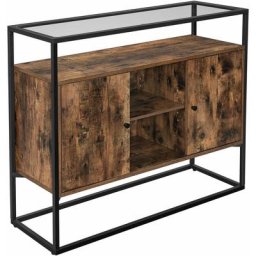 VASAGLE Buffet, Meuble de rangement, Placard, dessus en verre trempé, compartiments ouverts, pour