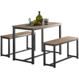SoBuy OGT25-N Ensemble Table à Manger et bancs, Set de 3 pieces, Ensemble de Table de Cuisine avec