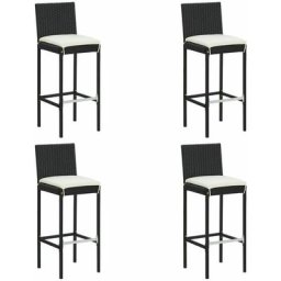 Tabourets de bar de jardin et coussins lot de 4 résine tressée Vidaxl Noir