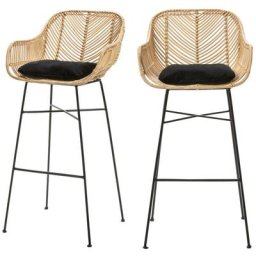 Drawer - Lot de 2 tabourets de bar en rotin 76cm - Nunuhai - Couleur - Naturel