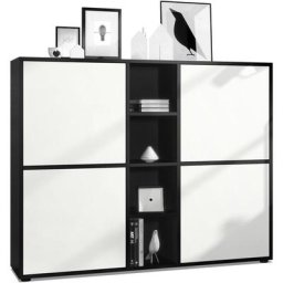 Buffet haut Armoire Cabinet Commode Cuba V3 Noir mat - haute brillance - Portes en Blanc mat sans