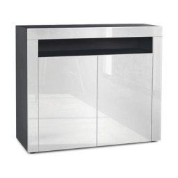 Commode Armoire Dressoir Crédence Valencia Noir, haute brillance & tons naturels - Blanc haute