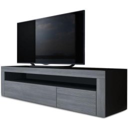 Armoire basse Meuble tv Valencia en Noir mat - haute brillance & tons naturels - Avola-Anthracite /