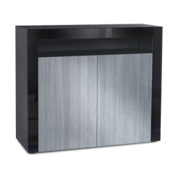 Vladon Commode Armoire Dressoir Crédence Valencia Noir, haute brillance & tons naturels