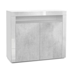 Commode Buffet Armoire Valencia en Blanc mat - haute brillance et tons naturels - Aspect Béton