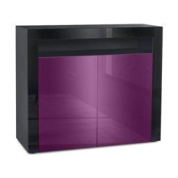 Commode Armoire Dressoir Crédence Valencia Noir, haute brillance & tons naturels - Mûre haute