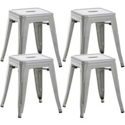 Lot de 4 tabourets bas au style industriel Armin en métal argent