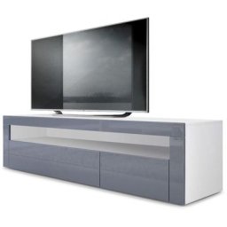 Armoire basse Meuble tv Valencia en Blanc mat - haute brillance & tons naturels - Gris haute