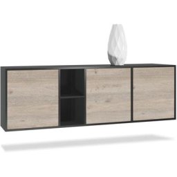 Buffet Commode Dressoir Crédence led Cuba Noir mat - Haute brillance - Portes en Chêne Nordique