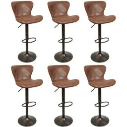 Skecten - Tabourets de Bar Lot de 6, Réglable Chaise Haute Cuisine avec Chromés Repose-Pieds,