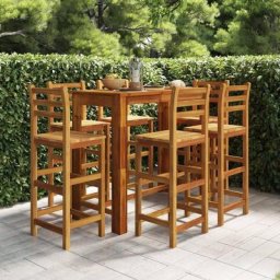 Ensemble Table de bar + 6 Chaises de bar de jardin - Table Haute avec 6 Tabourets Bois d'acacia