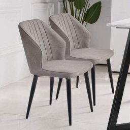 Lot de 2 chaises de salle à manger en simili cuir avec pieds en métal - Gris clair