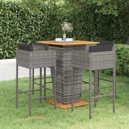 Ensemble Table de bar + 4 Chaises de bar de jardin - Table Haute avec 4 Tabourets et coussins