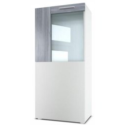 Vladon - Vitrine sur pieds Vitrine suspendue Movie en blanc mat avec panneaux décoratifs - Bordure